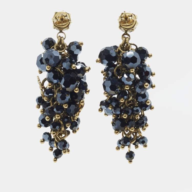 Pre Owned Carolina Herrera CH Crystals Gold Tone Earrings