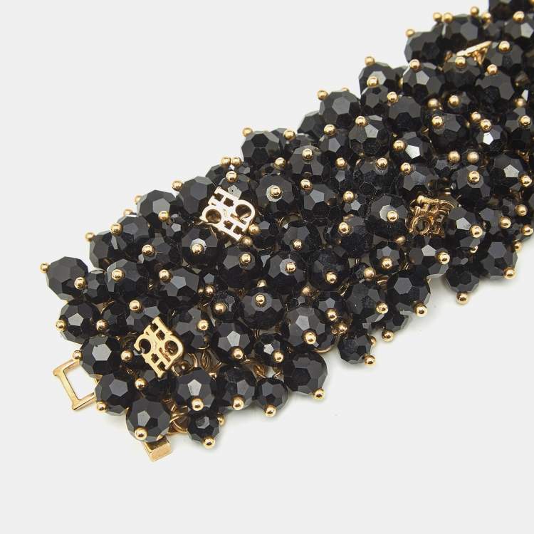 Pre Owned Carolina Herrera CH Beads Gold Tone Cluster Bracelet
