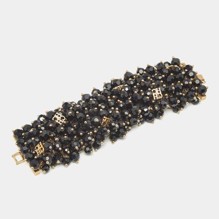 Pre Owned Carolina Herrera CH Beads Gold Tone Cluster Bracelet