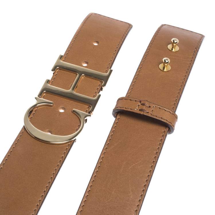 Pre Owned Carolina Herrera Brown Leather CH Logo Buckle Belt 90CM