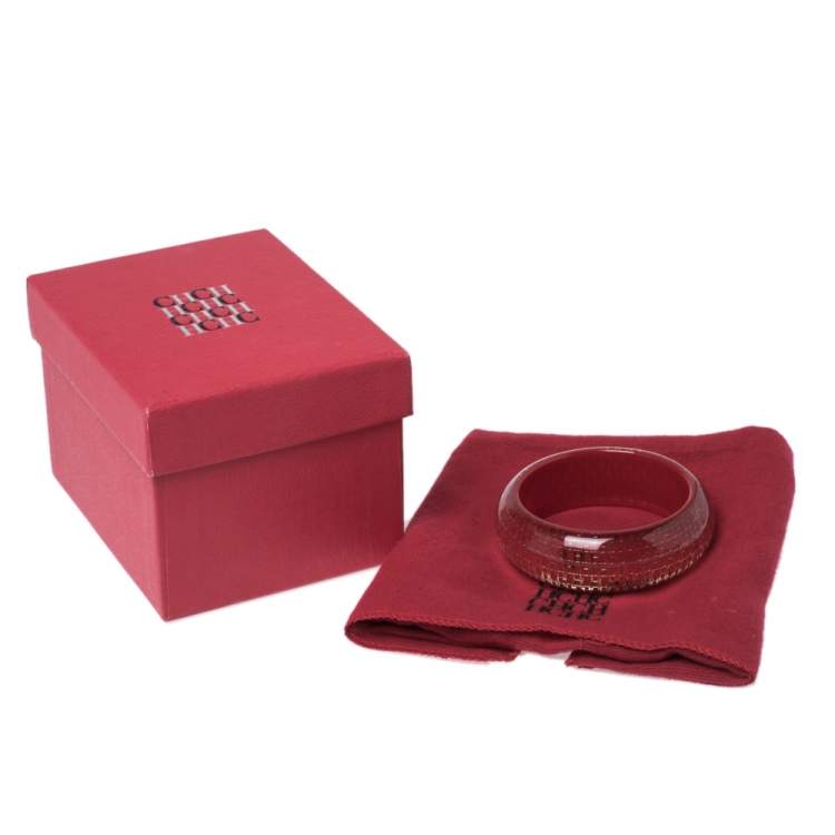 Pre Owned CH Carolina Herrera Red Resin Gold Tone Wide Bangle Bracelet