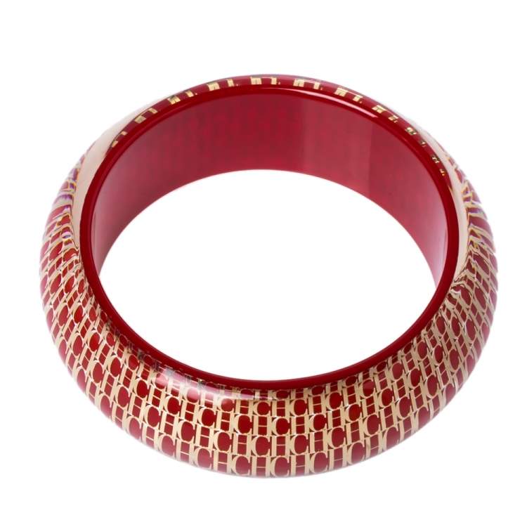 Pre Owned CH Carolina Herrera Red Resin Gold Tone Wide Bangle Bracelet