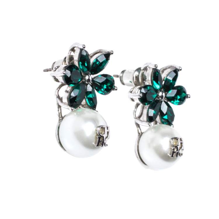 Pre Owned Carolina Herrera Green Crystal Jasmine Drop Earrings
