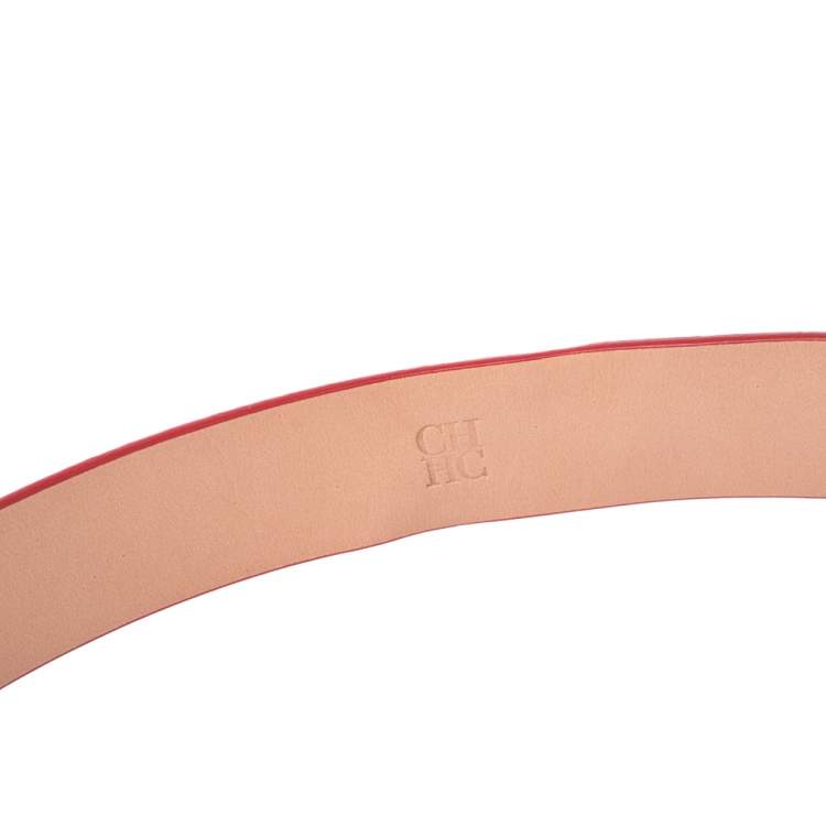 Pre Owned Carolina Herrera Red Leather Buckle Belt 90CM