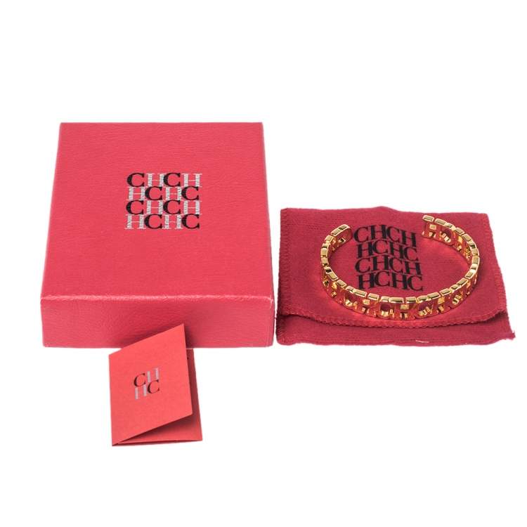 Pre Owned Carolina Herrera Gold Tone Between the Line Open Cuff Bracelet