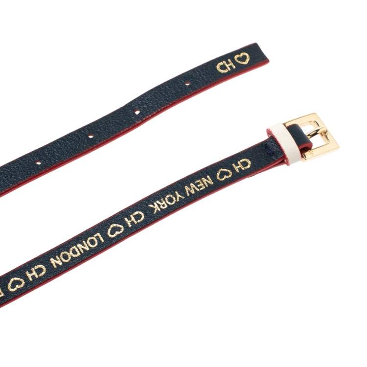Pre Owned CH Carolina Herrera Bi Color Leather Gold Tone Wrap Bracelet