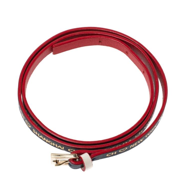Pre Owned CH Carolina Herrera Bi Color Leather Gold Tone Wrap Bracelet