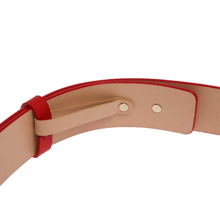 Pre Owned Carolina Herrera Red Leather CH Logo Belt 80 CM