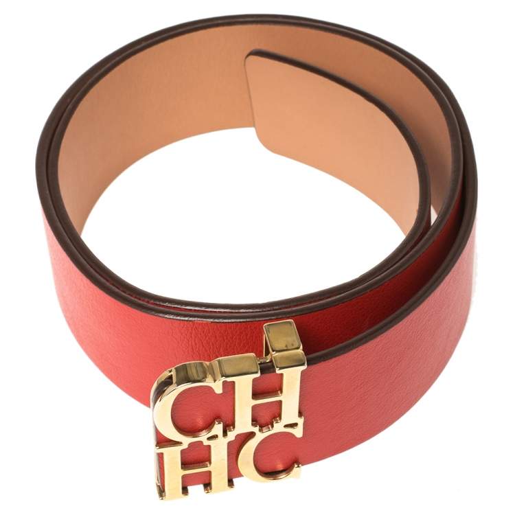 Pre Owned Carolina Herrera Red Leather CHHC Belt 80CM