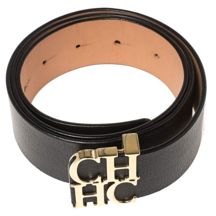 Pre Owned Carolina Herrera Black Leather CHHC Belt 85CM