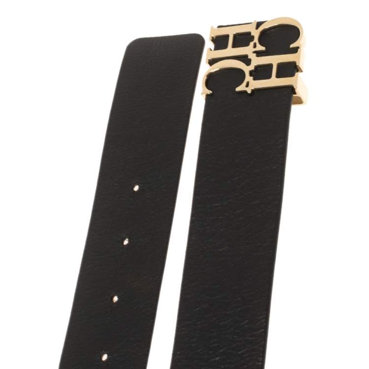 Pre Owned Carolina Herrera Black Leather CHHC Belt 85CM