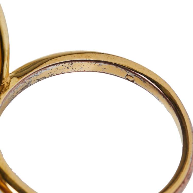 Pre Owned Carolina Herrera Gold Tone Floral Cocktail Ring Size EU 56