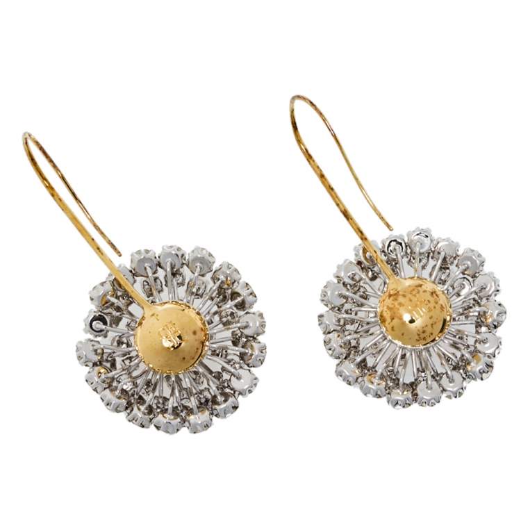 Pre Owned Carolina Herrera Crystal Dandelion Drop Hook Earrings