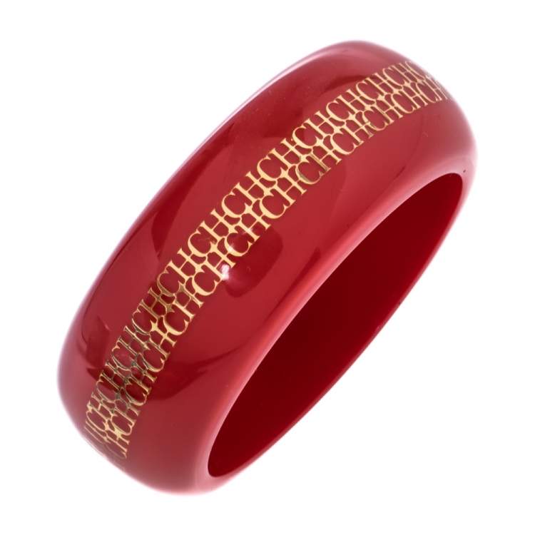Pre Owned CH Carolina Herrera Red Resin Wide Bangle Bracelet