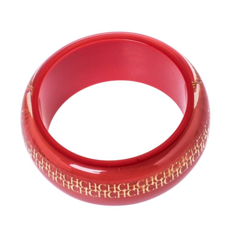 Pre Owned CH Carolina Herrera Red Resin Wide Bangle Bracelet