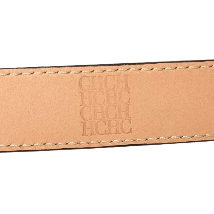 Pre Owned Carolina Herrera Green Leather Buckle Belt