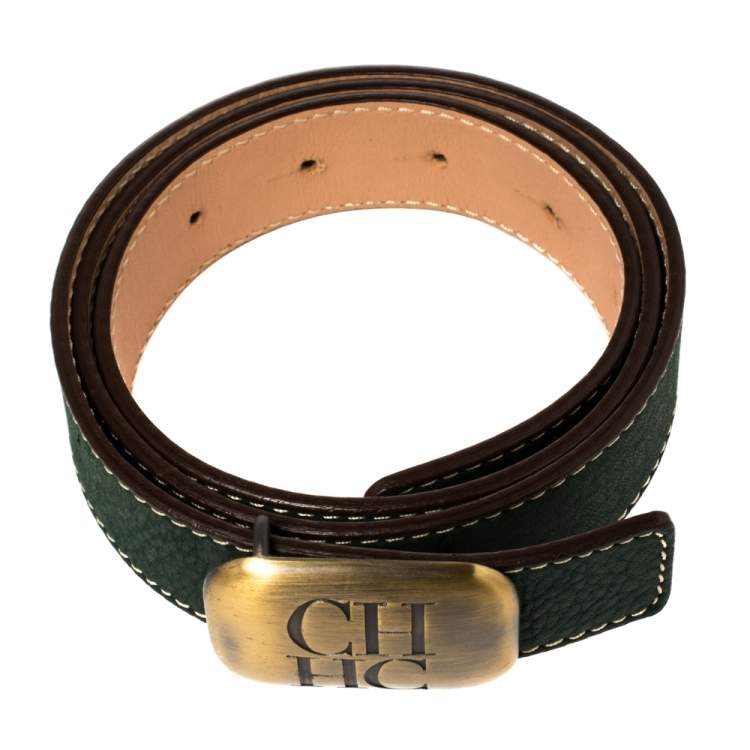 Pre Owned Carolina Herrera Green Leather Buckle Belt