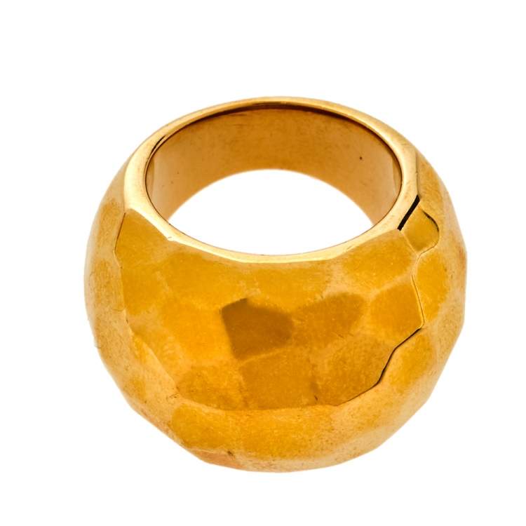 Pre Owned Carolina Herrera Gold Tone Textured Dome Cocktail Ring Size EU 56