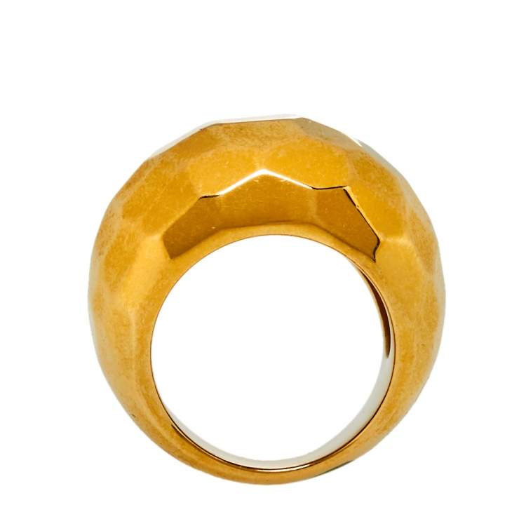 Pre Owned Carolina Herrera Gold Tone Textured Dome Cocktail Ring Size EU 56