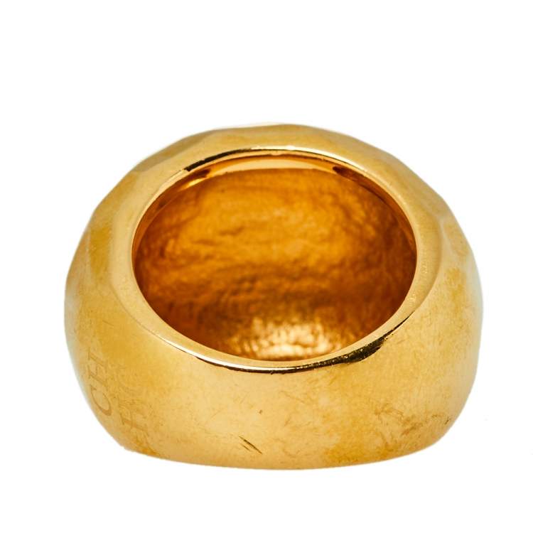 Pre Owned Carolina Herrera Gold Tone Textured Dome Cocktail Ring Size EU 56