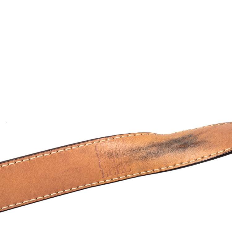 Pre Owned Carolina Herrera Dark Brown Leather Buckle Belt 85CM