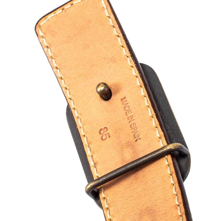 Pre Owned Carolina Herrera Dark Brown Leather Buckle Belt 85CM