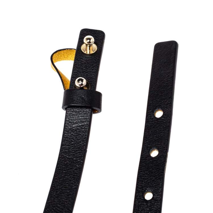 Pre Owned Carolina Herrera Black Leather Bow Slim Belt 80 CM