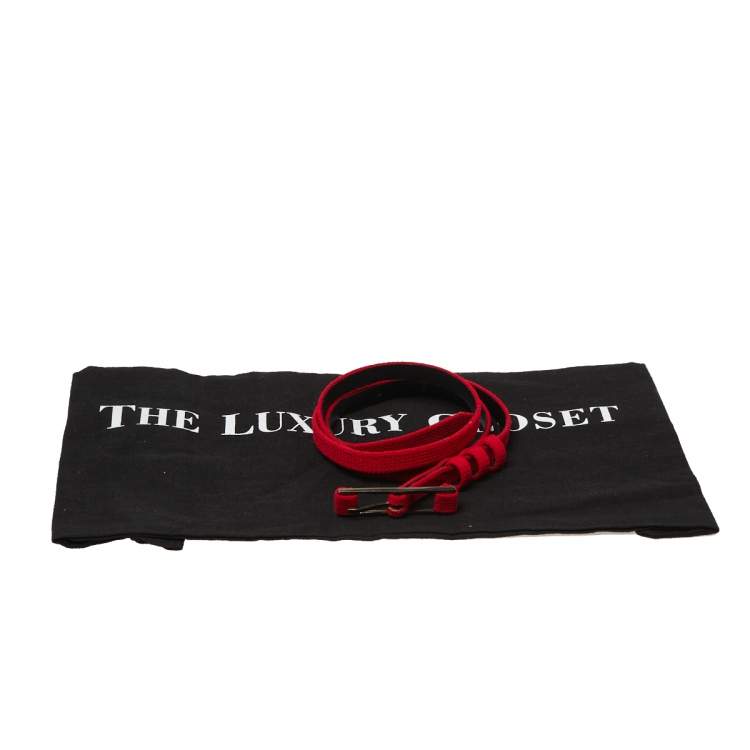 Pre Owned Carolina Herrera Red Fabric Slim Buckle Belt 