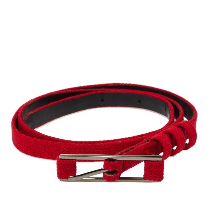 Pre Owned Carolina Herrera Red Fabric Slim Buckle Belt 
