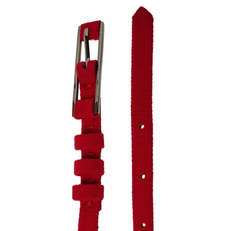 Pre Owned Carolina Herrera Red Fabric Slim Buckle Belt 