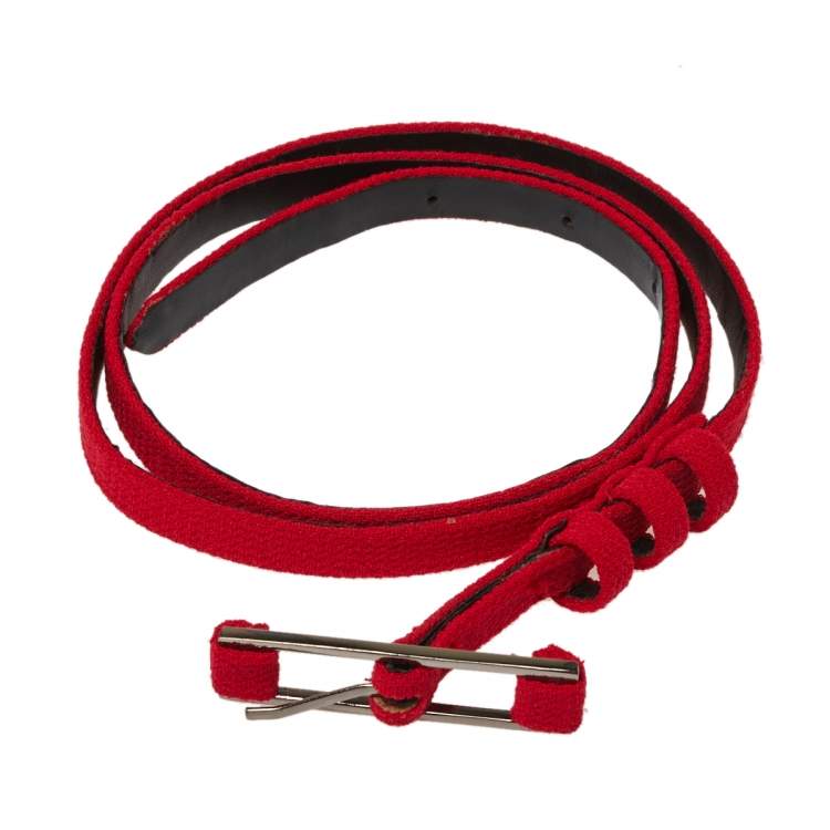 Pre Owned Carolina Herrera Red Fabric Slim Buckle Belt 