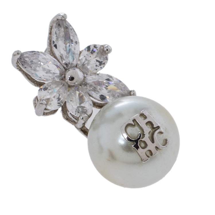 Pre Owned Carolina Herrera Crystal Silver Jasmine Drop Earrings