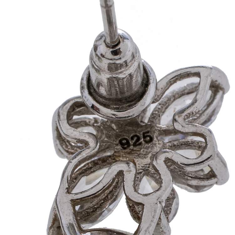 Pre Owned Carolina Herrera Crystal Silver Jasmine Drop Earrings