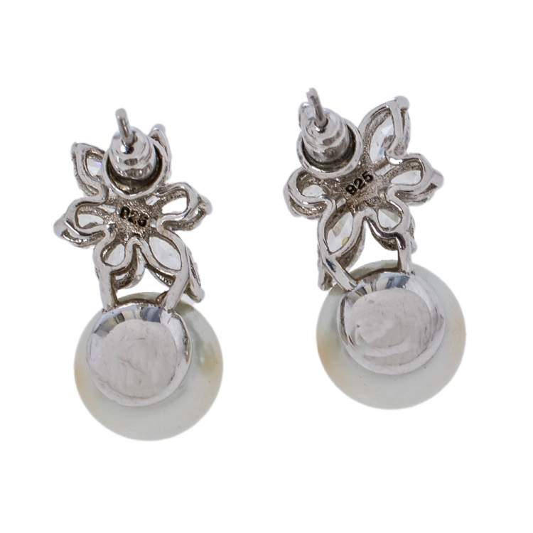 Pre Owned Carolina Herrera Crystal Silver Jasmine Drop Earrings