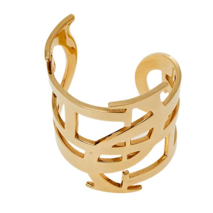 Pre Owned Carolina Herrera Gold Tone Logo Cuff Bracelet