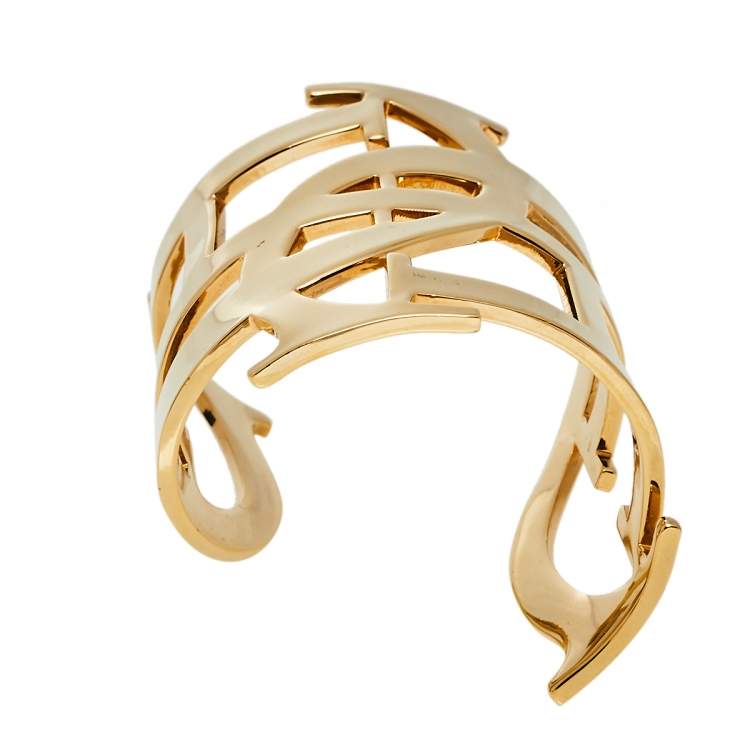Pre Owned Carolina Herrera Gold Tone Logo Cuff Bracelet