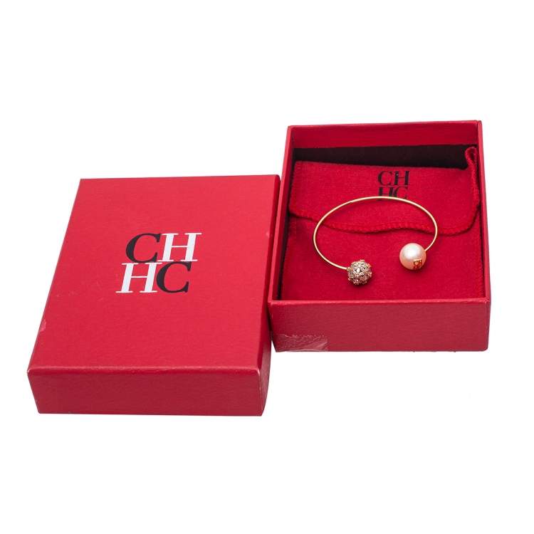 Pre Owned Carolina Herrera Bouquet Jasmine Gold Tone Cuff Bracelet