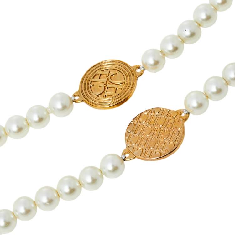 Pre Owned CH Carolina Herrera Faux Pearl Long Station Necklace