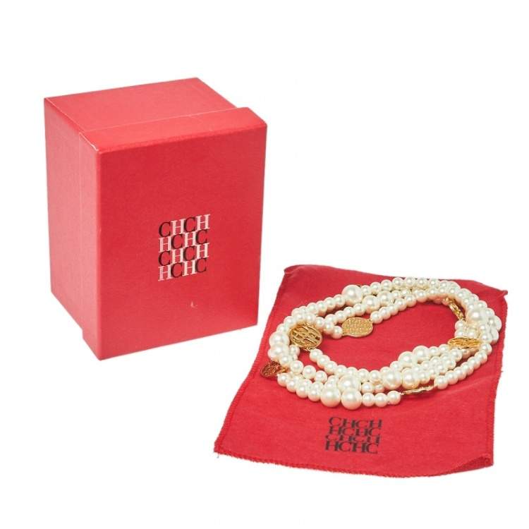 Pre Owned CH Carolina Herrera Faux Pearl Long Station Necklace