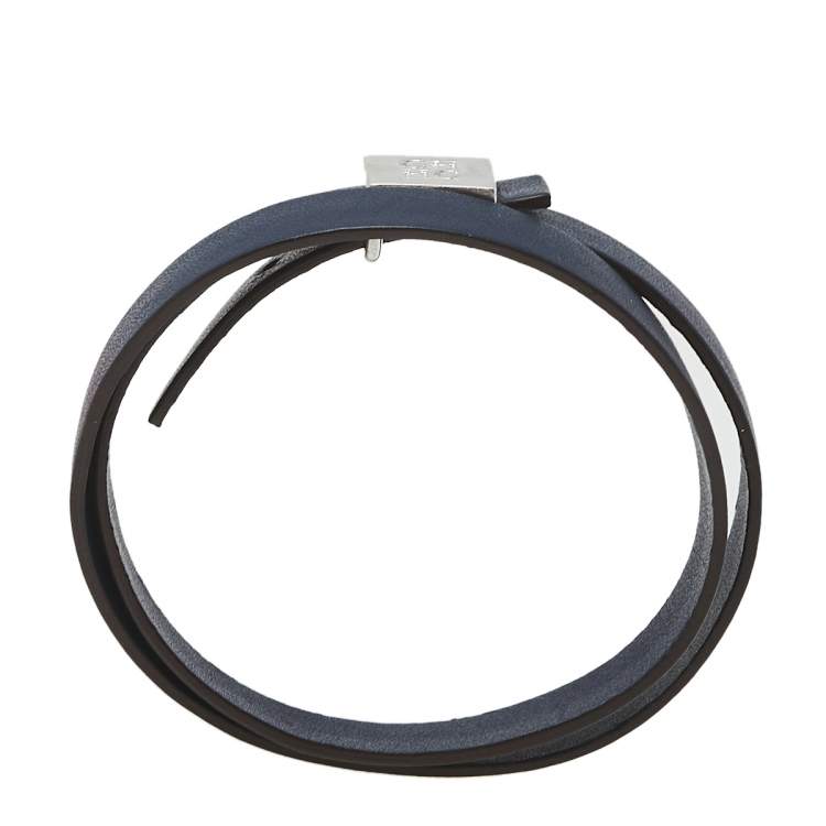 Pre Owned Carolina Herrera Navy Blue Leather Let it Glow Double Wrap Bracelet