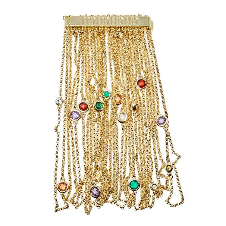 Pre Owned Carolina Herrera Gold Tone Crystal Embedded Multi Strand Chain Bracelet