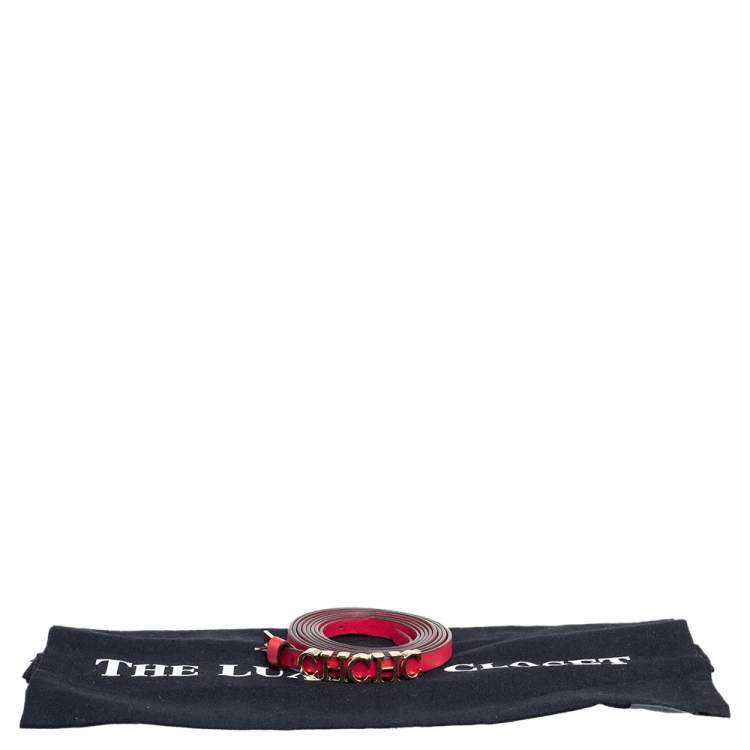 Pre Owned Carolina Herrera Red Leather CH Logo Slim Belt 175 CM
