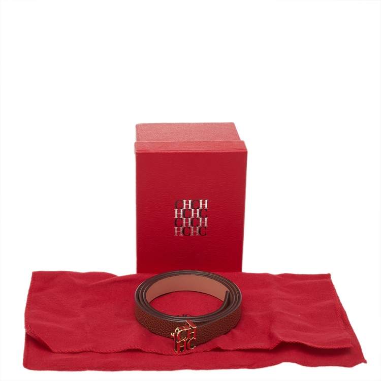 Pre Owned Carolina Herrera Brown Leather CHHC Buckle Belt 85CM