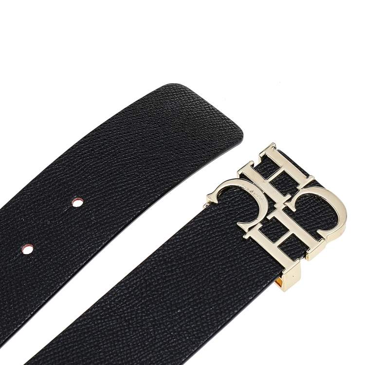 Pre Owned Carolina Herrera Black Leather CH Belt 90cm