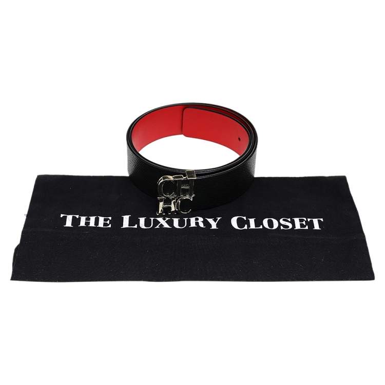 Pre Owned Carolina Herrera Black Leather CH Belt 90cm