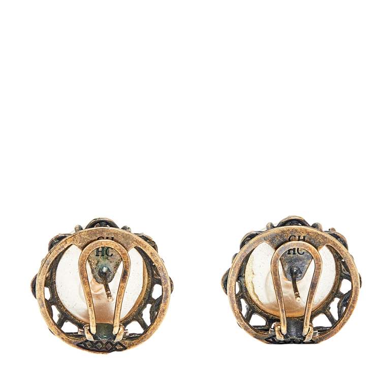 Pre Owned Carolina Herrera White Faux Pearl Clip-on Stud Earrings