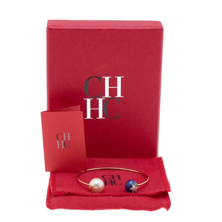 Pre Owned Carolina Herrera Jasmine Duo Pearl & Lapis Lazuli Cuff Bracelet