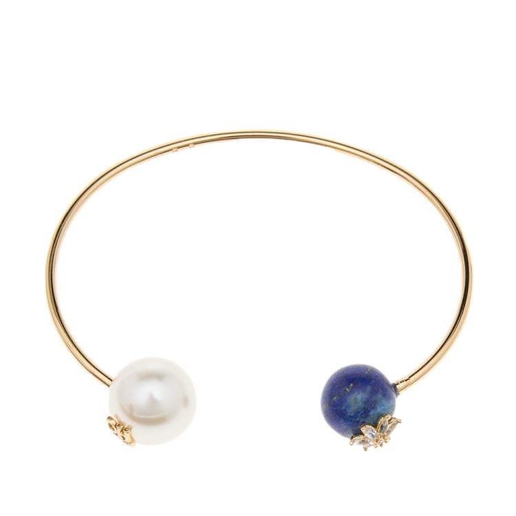 Pre Owned Carolina Herrera Jasmine Duo Pearl & Lapis Lazuli Cuff Bracelet