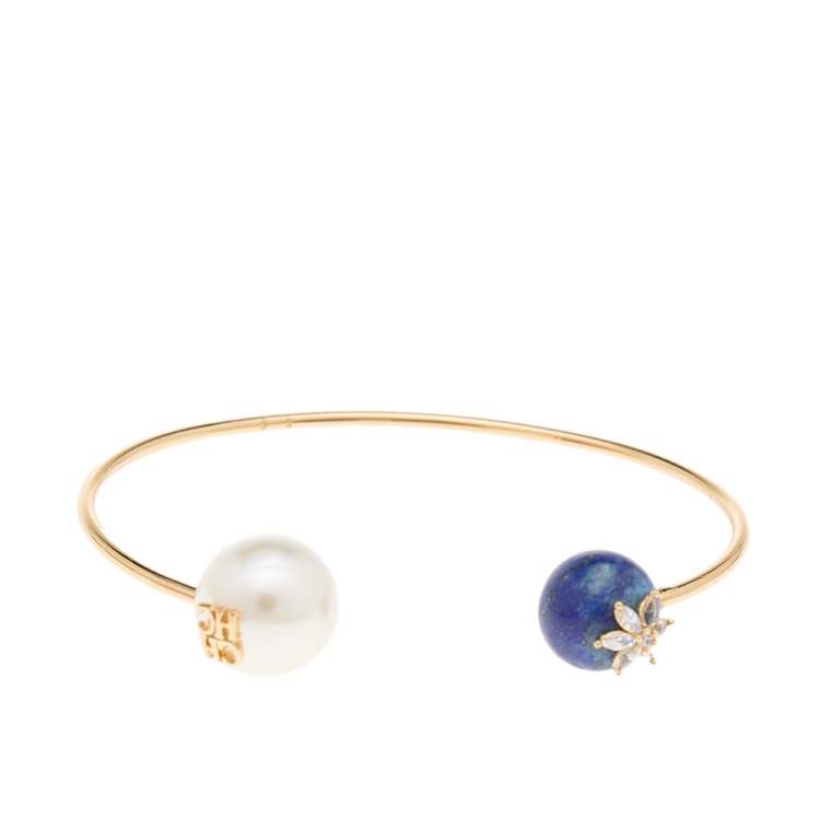 Lapis Lazuli and Pearl outlet Cuff Bracelet