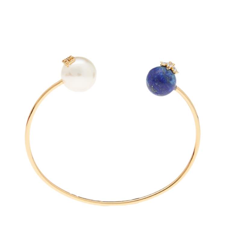 Pre Owned Carolina Herrera Jasmine Duo Pearl & Lapis Lazuli Cuff Bracelet
